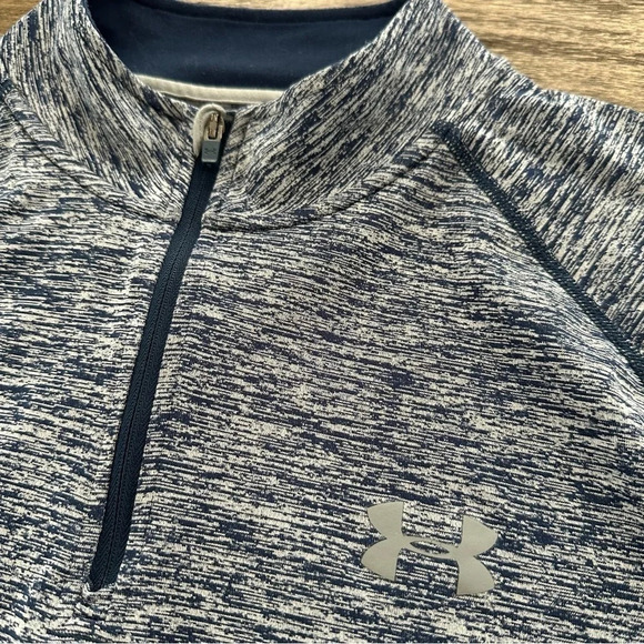 Under Armour Mens Large Loose Fit Quarter Zip Pullover Shirt Blue Heat Gear - Picture 3 of 4